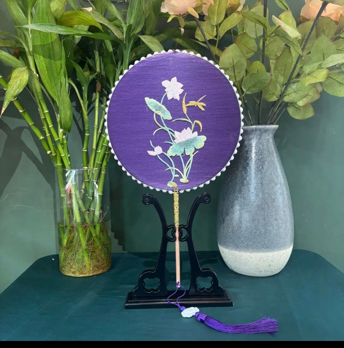 Chinese Silk Fan (come with stand)