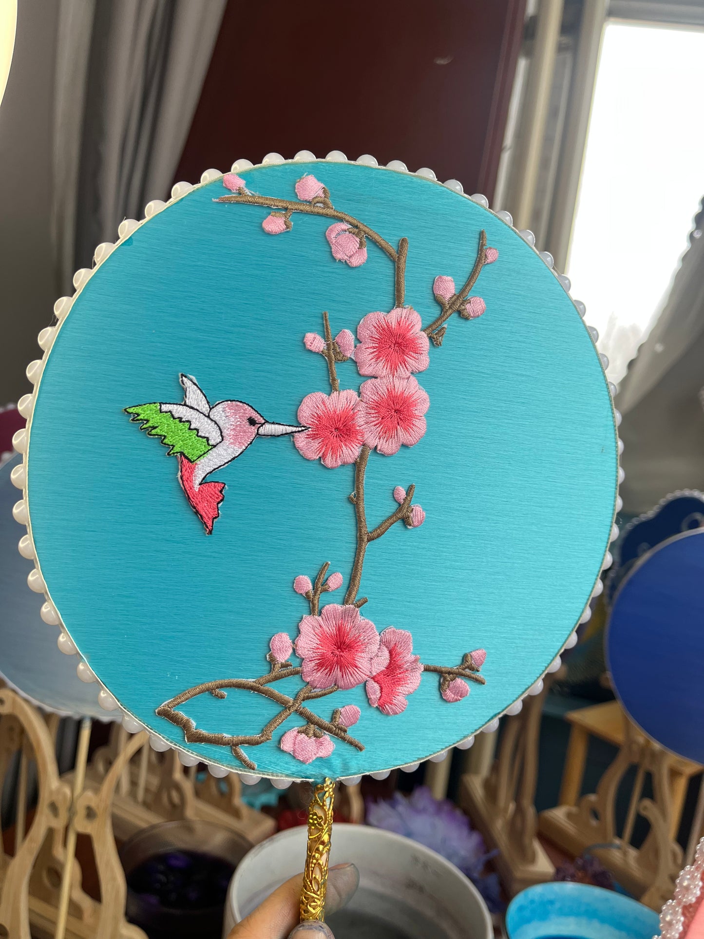 Chinese Silk Fan (come with stand)